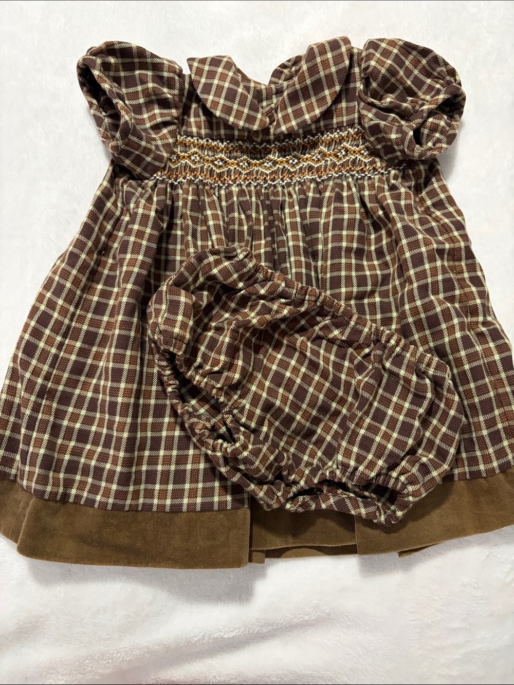 Isabel Garreton Brown Plaid Smocked Dress with Bloomers